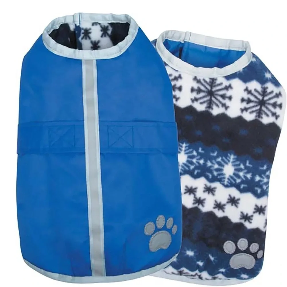 Zack & Zoey Nor’ Easter Reversible Blue Dog Blanket Raincoat Snowflake Large